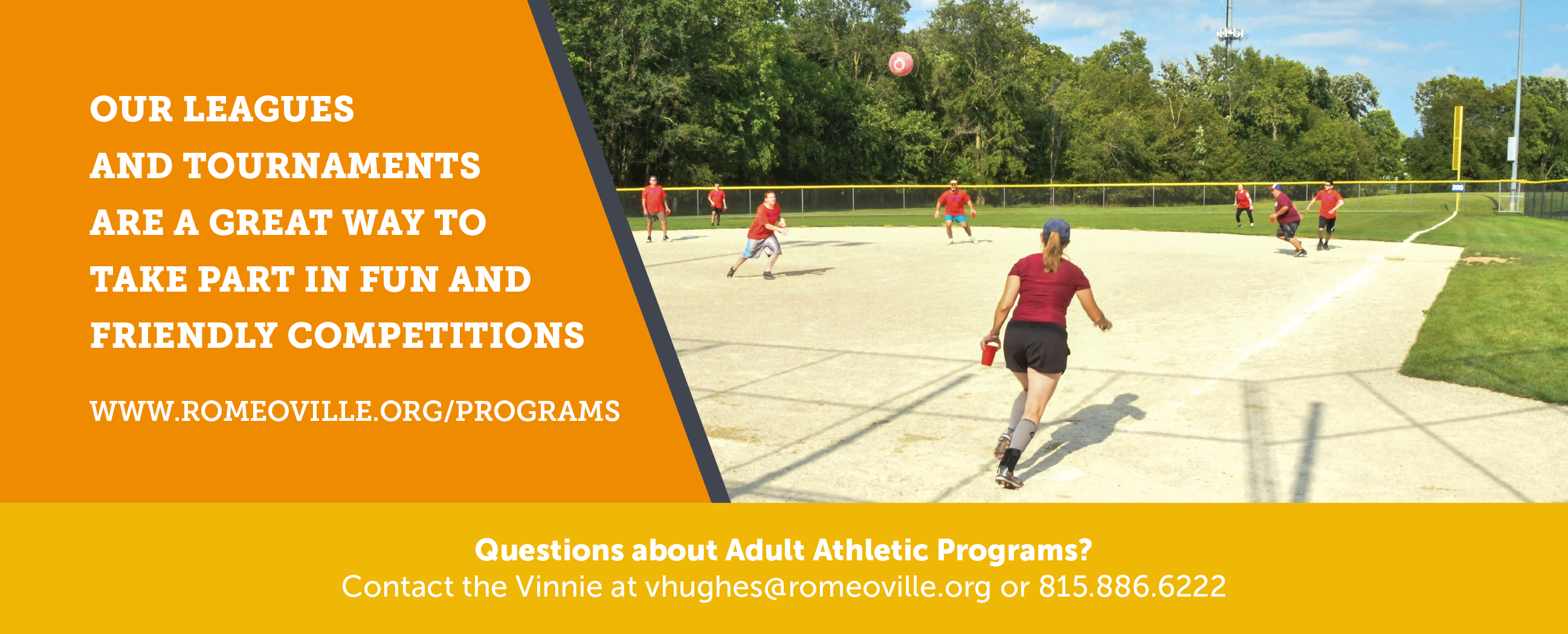 Adult Athletics Header photo shows a game of cup in hand kickball