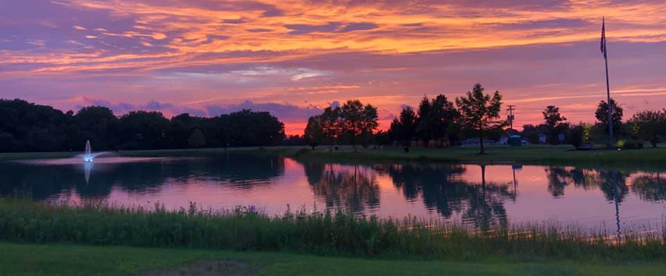 Lake Strini shown at sunset