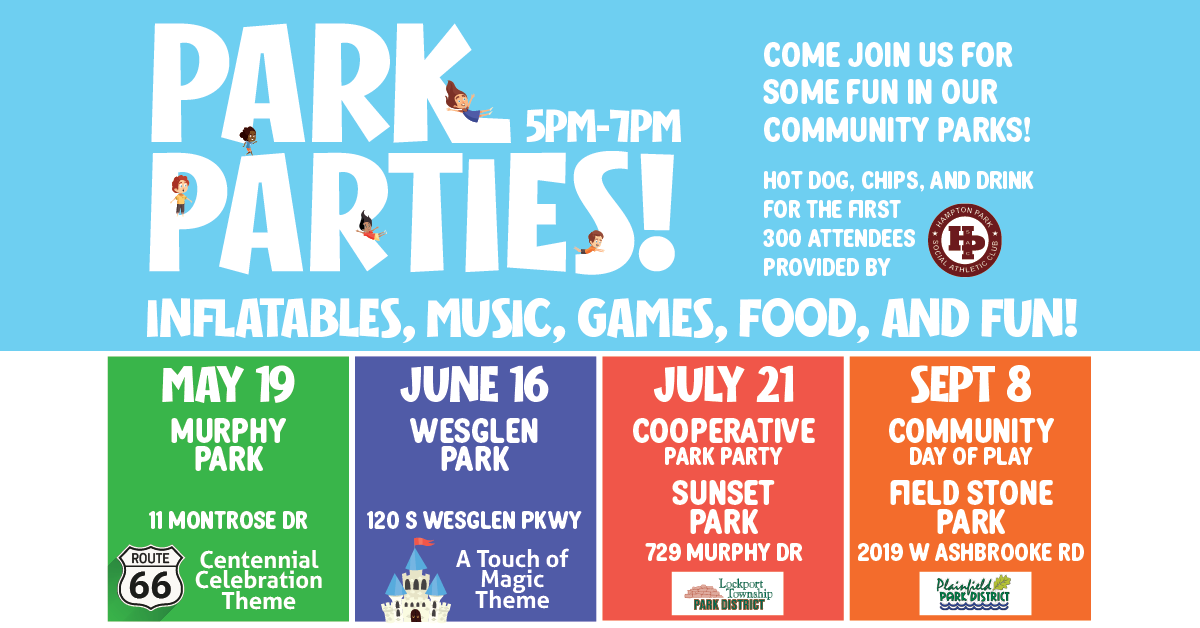 Dates and locations for the four park party events happening in 2026.